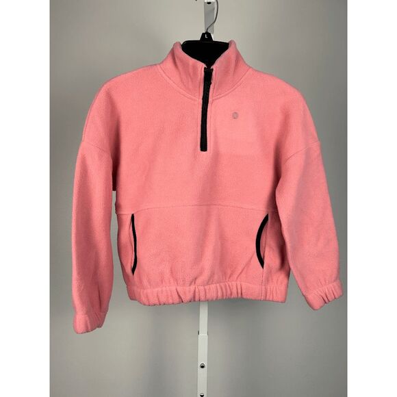 NEW BALANCE Girls’ Pink Fleece Quarter-Zip Pullover – Soft Warm Cozy Sweatshirt - Picture 2 of 6